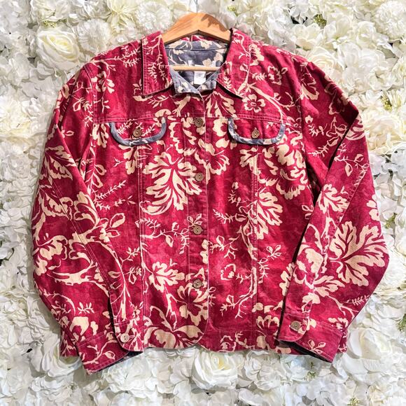 Coldwater Creek Women’s Red Floral Denim Jacket Button Front Country Chic Sz XL - Picture 9 of 9
